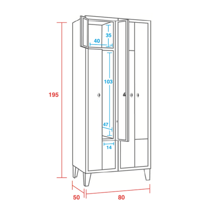 Armadio spogliatoio classico 4 Posti anta Z / cm.80x50x195H / SALVASPAZIO