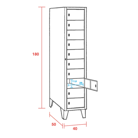 Armadio ispezionabile con 10 Vani con Passepartout/ cm.40x50x180H /