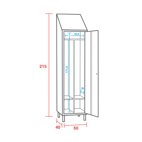 Armadio Spogliatoio in Acciaio Inox con Divisorio Sporco/Pulito - 1 vano - Dim. 50x40x215H cm.