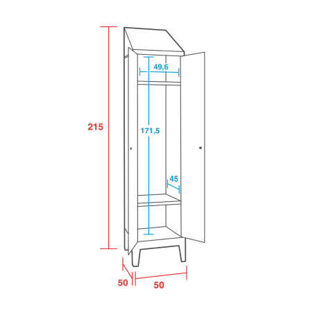 Armadietti Spogliatoi in Acciaio Inox AISI 430 - 1 Posto - Dim.50x50x215H cm.