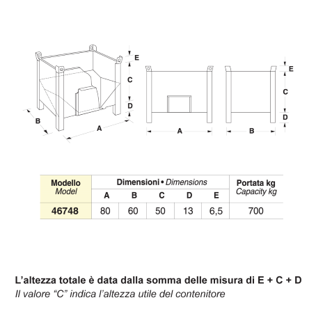Contenitore metallico con porta a ghigliottina - Dim.80x60x70 (700 KG)