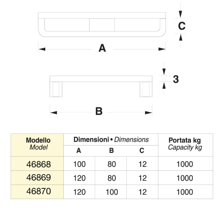 Pedana in metallo su 2 slitte con base pressopiegata - Dim. 120x100x15 - Portata: 1000 kg.