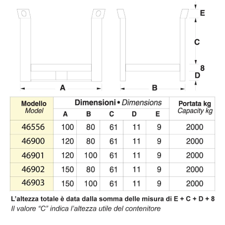 Pallet sovrapponibile a montanti liberi su slitta piatta - Dim. 150x80x89 - Portata: 2000 kg.