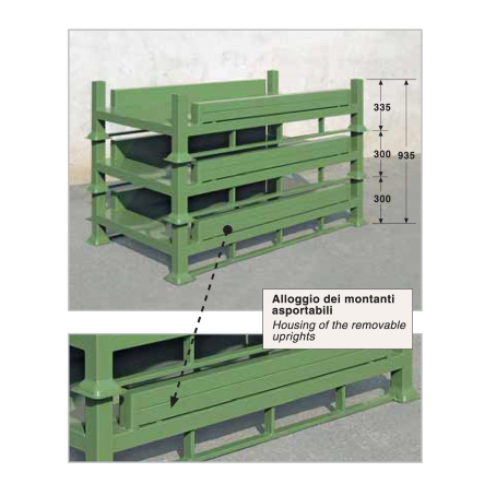 Pallet con montanti sfilabili su slitta - Dim. 150x79x110 - Portata: 1000 kg.