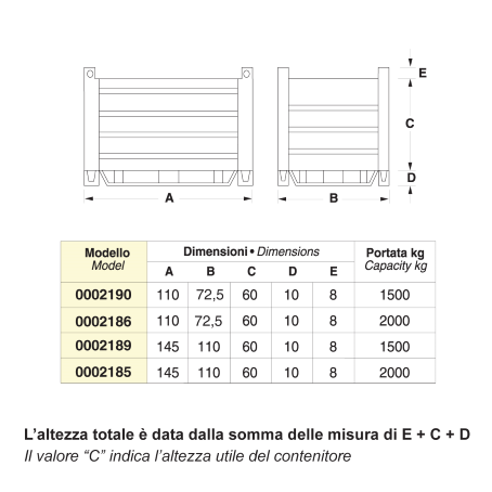 Contenitore metallico con slitte su 4 lati - Dim.110x73x78 (2000 KG)