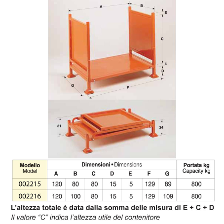 Contenitore in lamiera 2 lati abbatibili- Dim.129x109x104 (800 KG)
