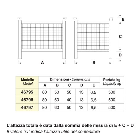 Contenitore in rete su piede - Dim.80x60x70 (500 KG)