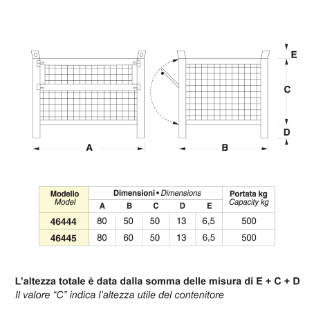 Contenitore in rete su piedi tubolari piccolo - Dim.80x50x70 (500 KG)