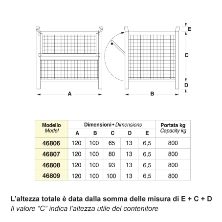 Contenitore in rete anta apribile - Dim.120x100x85 (800 KG)