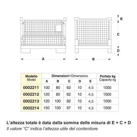 Contenitore metallico rete pieghevole - Dim.150x100x112 (1000 KG)