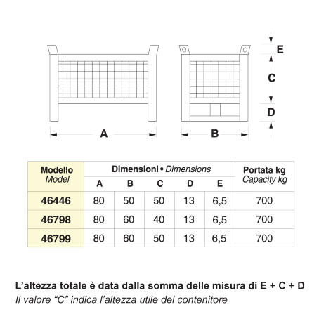 Contenitori  in rete su slitta cm. 80x60x60 (700 KG)