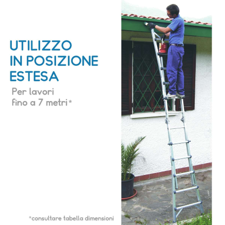 Scala professionale multiuso a sfilo telescopico - 16 gradini