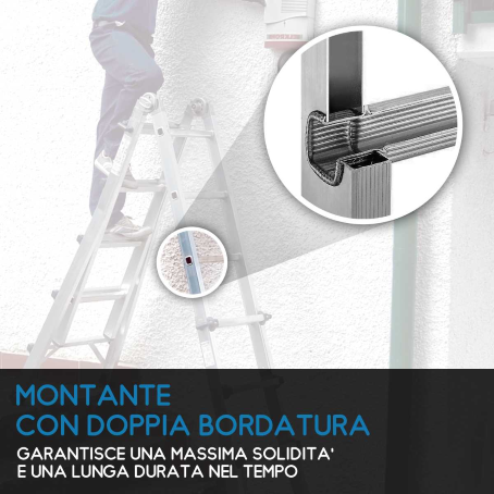Scala professionale multiuso a sfilo telescopico - 16 gradini
