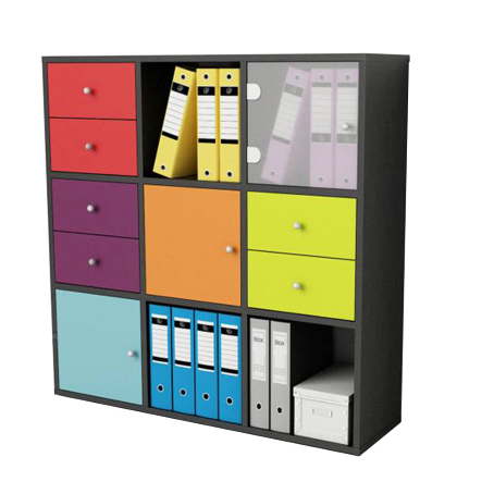 Libreria a 3 caselle per ufficio RAINBOW / cm. L.35xP.30xH.105 ROVERE