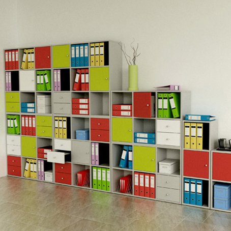 Libreria a 6 caselle per ufficio RAINBOW / cm. L.105xP.30xH.105 ROVERE