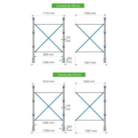 Colonna Cantilever H.200 – con 4 mensole da 100 cm Bifronte