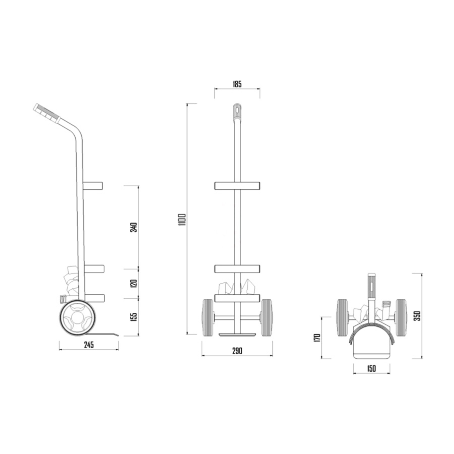 Carrello portabombole monoposto lt. 5/7 ospedaliero r. Ø 150 gommate
