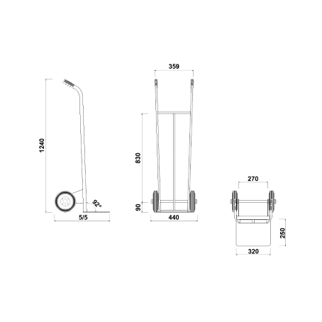 Carrello 2 ruote per cassette e scatole ruote gomma piena/ Portata 200Kg