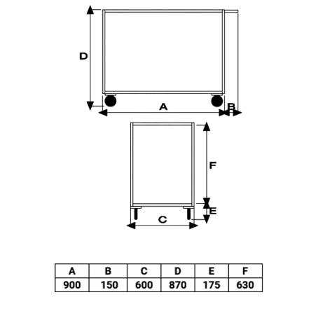Carrello a 2 ripiani cm. L.105xP.60xH.90/300Kg/2 ruote c/freno 140