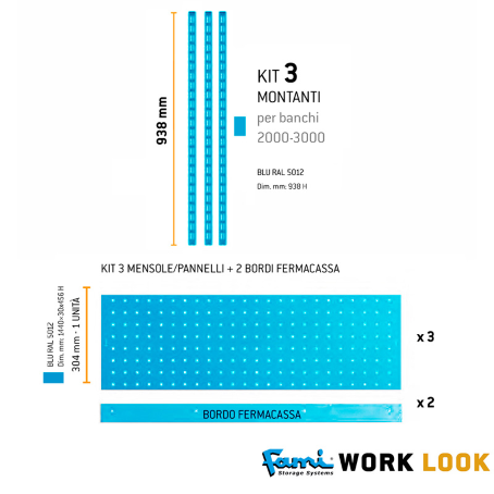 Parete attrezzata per banchi lavoro / cm. L.300xH.95 – WORKLOOK3004