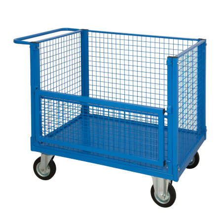 Carrello con 4 sponde rete con ribalta/cm. L.90xP.60xH.80