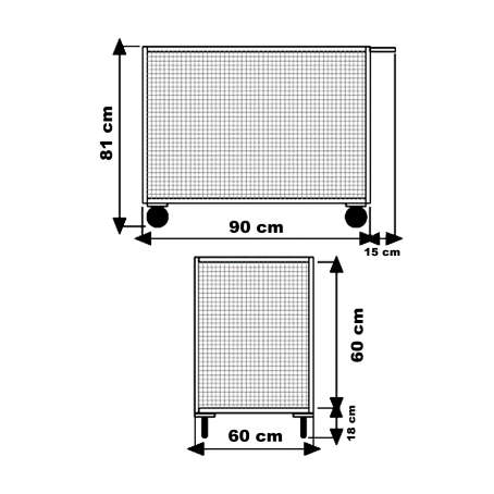 Carrello con 4 sponde rete 1 sfilabile/cm. L.90xP.60xH.80