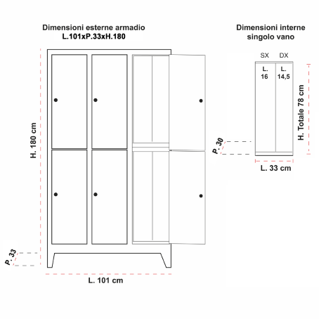 Armadio Spogliatoio Express Slim 6 Posti L.101xP.33xH.180 cm