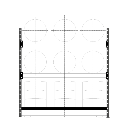 Scaffale per fusti con vasca / 6+3 Fusti / cm.L.220xP.83xH.300