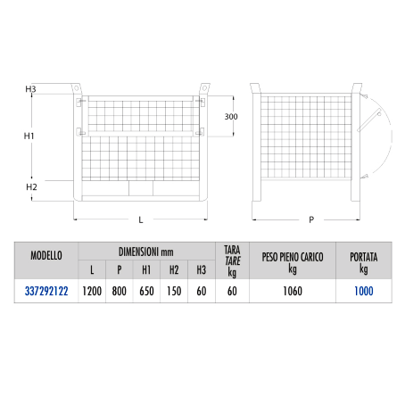 Contenitore rete con porta sul lato lungo - Dim.120x80x86 (1000 KG)