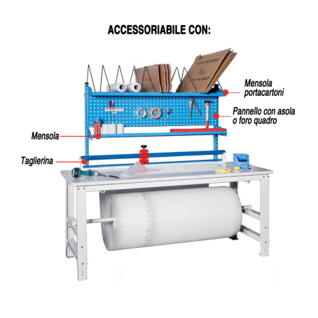 Tavolo da imballaggio con porta rotolo cm.150x80x78/115,3