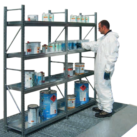 Scaffali con 4 ripiani a vasca / cm. L.130xP.40xH.220 AGG.