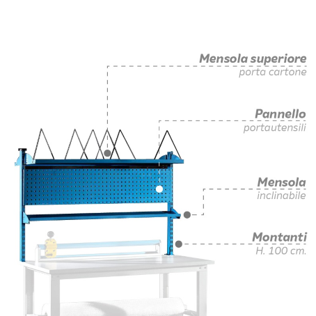 Tavolo da imballaggio Kit: parete portarotolo taglierina cm.L.150xP.80 G10