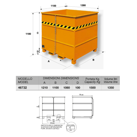 Contenitore - Benna ribaltabile / 1350Lt. / Portata 1500Kg