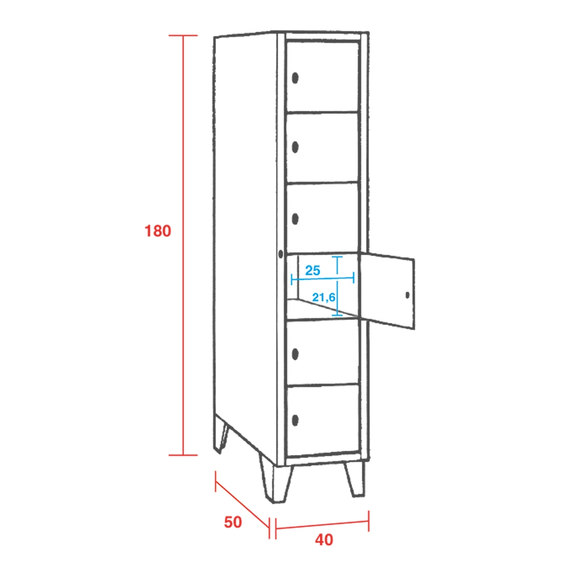 Armadio a Caselle 6 Vani Metallo con Chiave Passepartout/ cm.40x50x180H /