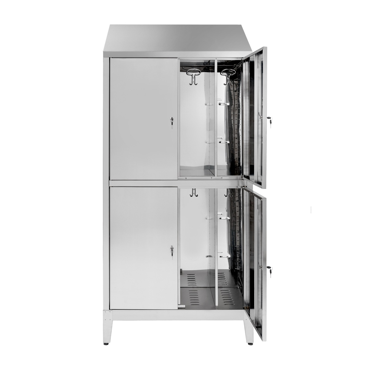 Armadio in Acciaio Inox AISI 304  con Tramezza Sporco/Pulito - 4 Posti - Dim. 95x50x215H cm.
