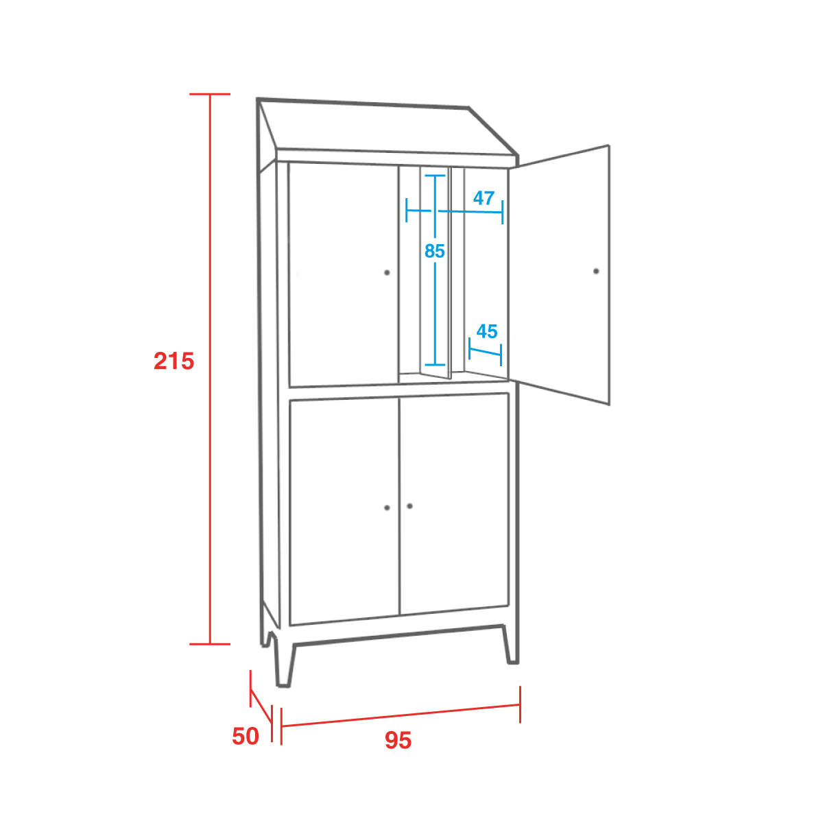 Armadio in Acciaio Inox AISI 304  con Tramezza Sporco/Pulito - 4 Posti - Dim. 95x50x215H cm.