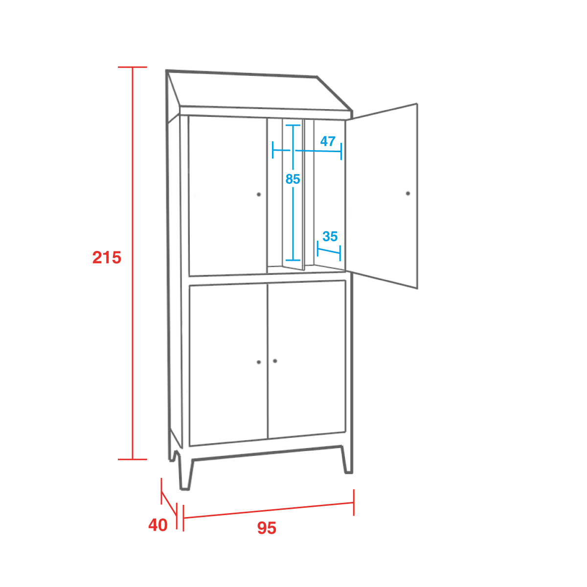 Armadio Spogliatoio in Acciaio Inox AISI 304 con Divisorio 4 vani - cm.95x40x215H