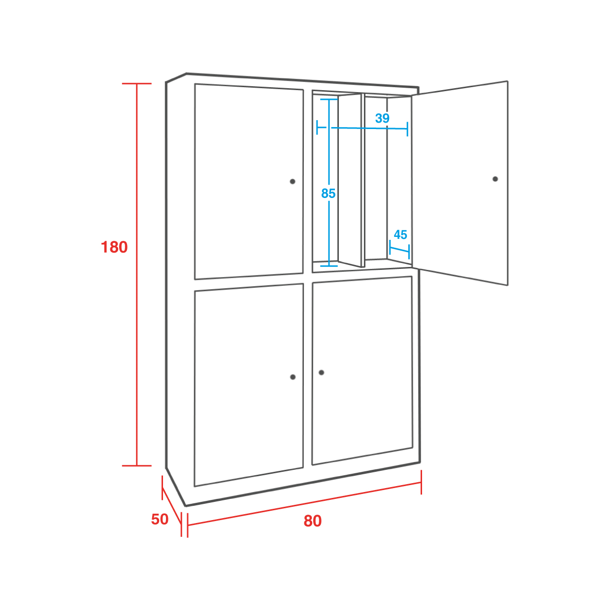 Armadio Spogliatoio Sporco/Pulito Zincoplastificato - 4 vani - Dim. 80x50x180H cm. Noce