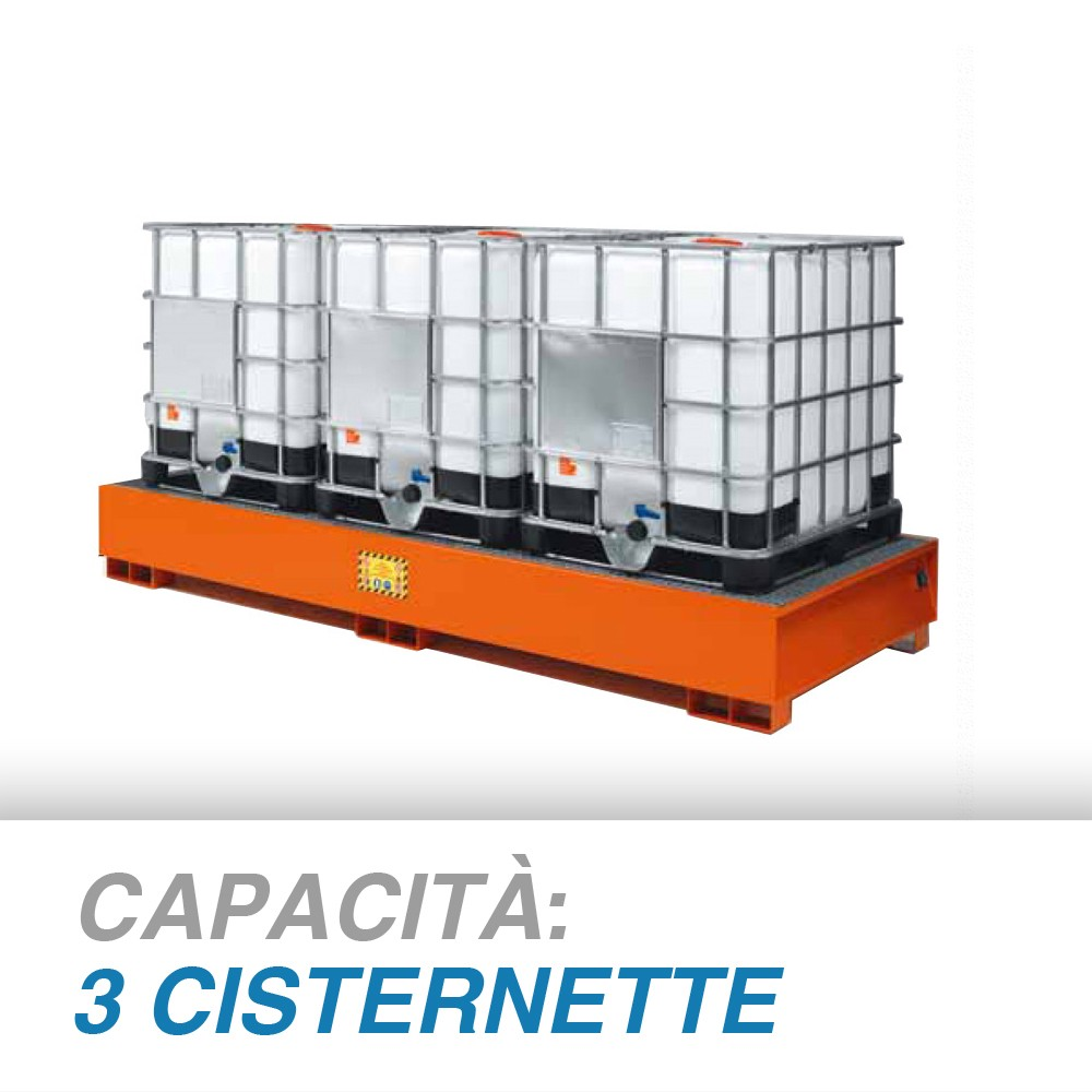 Vasca raccolta acciao per 3 Cisterne Contenitori liquidi da 1000 LT