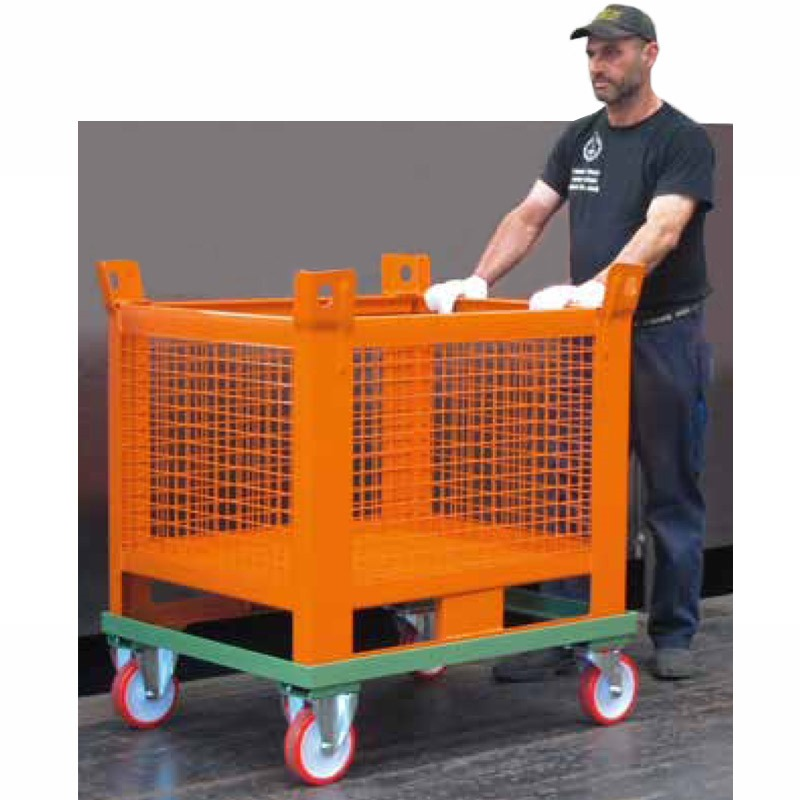 Carrello per contenitori in metallo con ruote Dim.103x83x29 (800 KG)