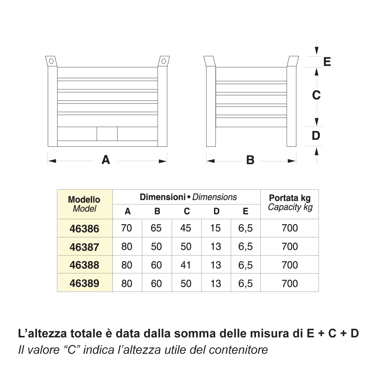 Contenitori metallici con slitte su lato corto - Dim.80x50x70 (700 KG)