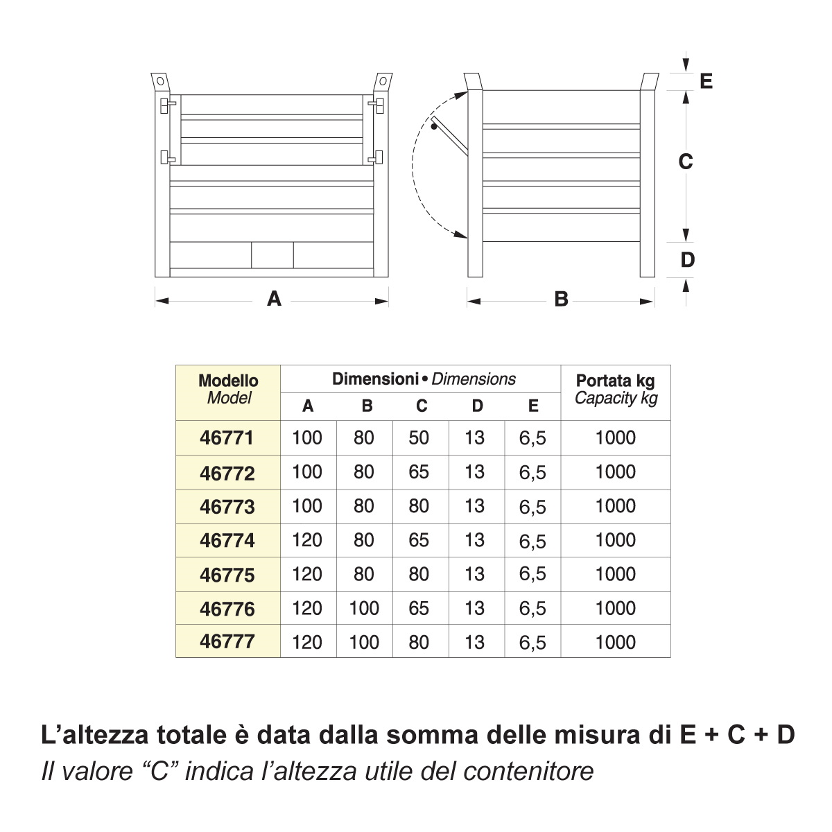 Contenitore metallico su slitta con sportello in lamiera - Dim.100x80x85 (1000 KG)