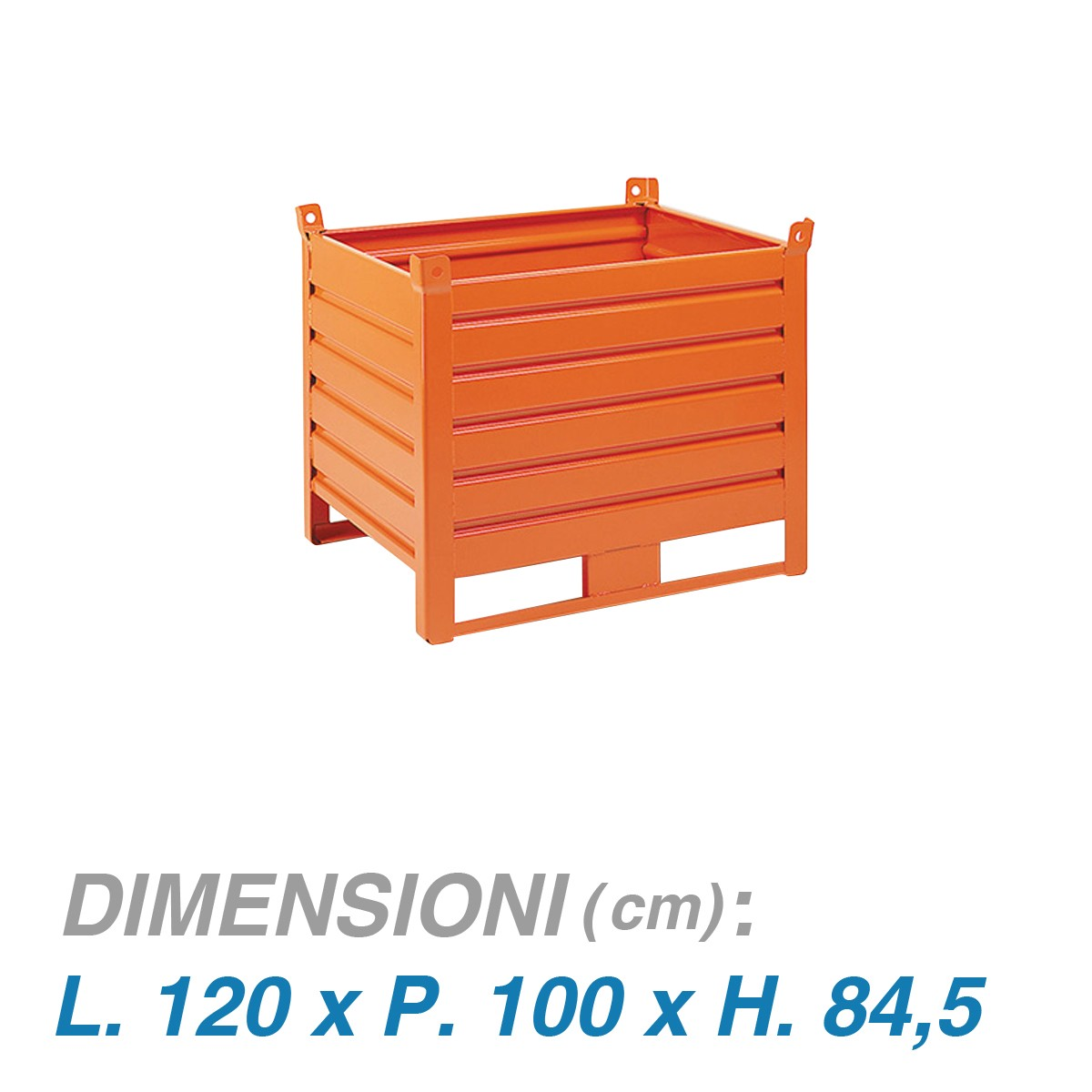 Contenitore metallico su slitte lato lungo - Dim.120x100x85 (1000 KG)