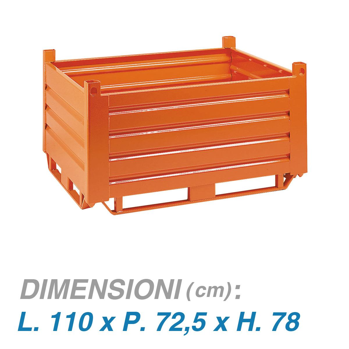 Contenitore metallico con slitte su 4 lati - Dim.110x73x78 (1500 KG)