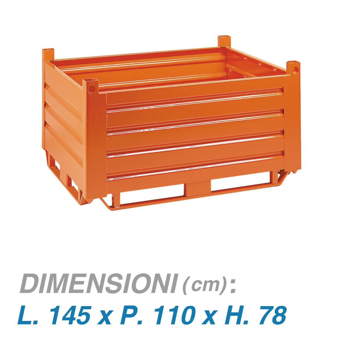 Contenitore metallico con slitte su 4 lati - Dim.145x110x78 (1500 KG)
