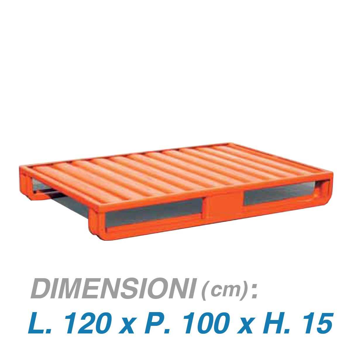 Pedana in metallo su 2 slitte con base pressopiegata - Dim. 120x100x15 - Portata: 1000 kg.