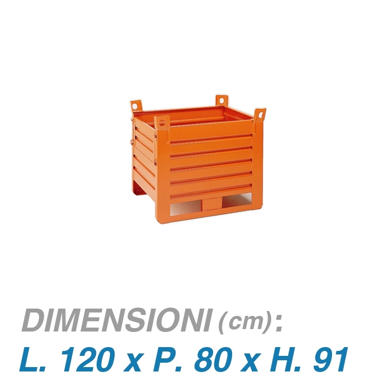 Contenitore metallico su slitte - porta lato corto - Dim.120x80x91 (1500 KG)