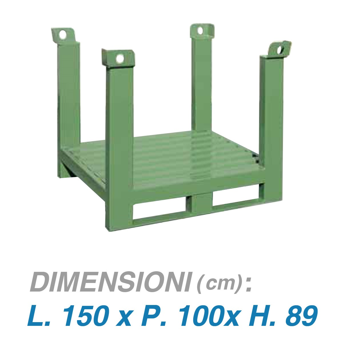 Pallet sovrapponibile a montanti liberi su slitta piatta - Dim. 150x100x89 - Portata: 2000 kg.