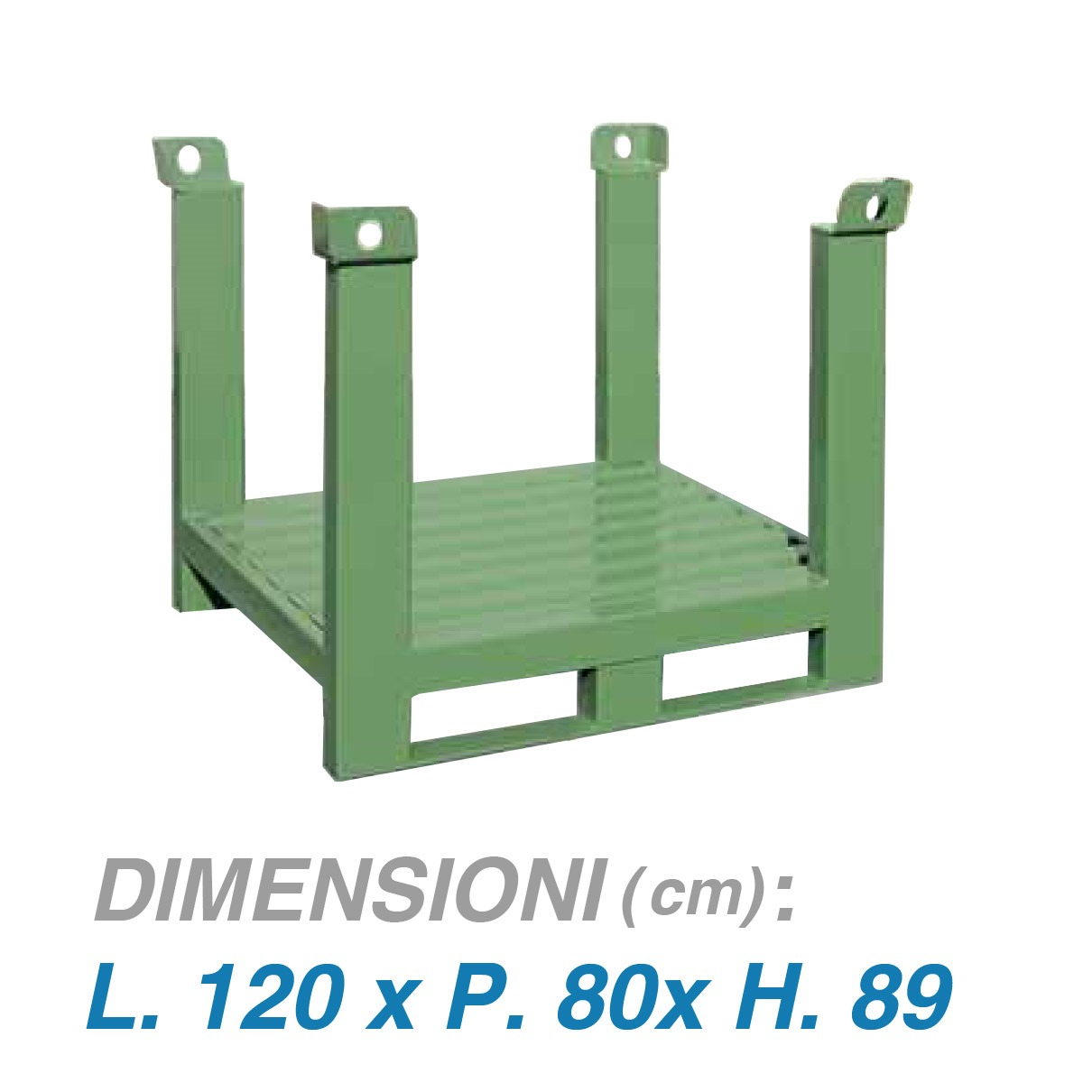 Pallet sovrapponibile a montanti liberi su slitta piatta - Dim. 120x80x89 - Portata: 2000 kg.