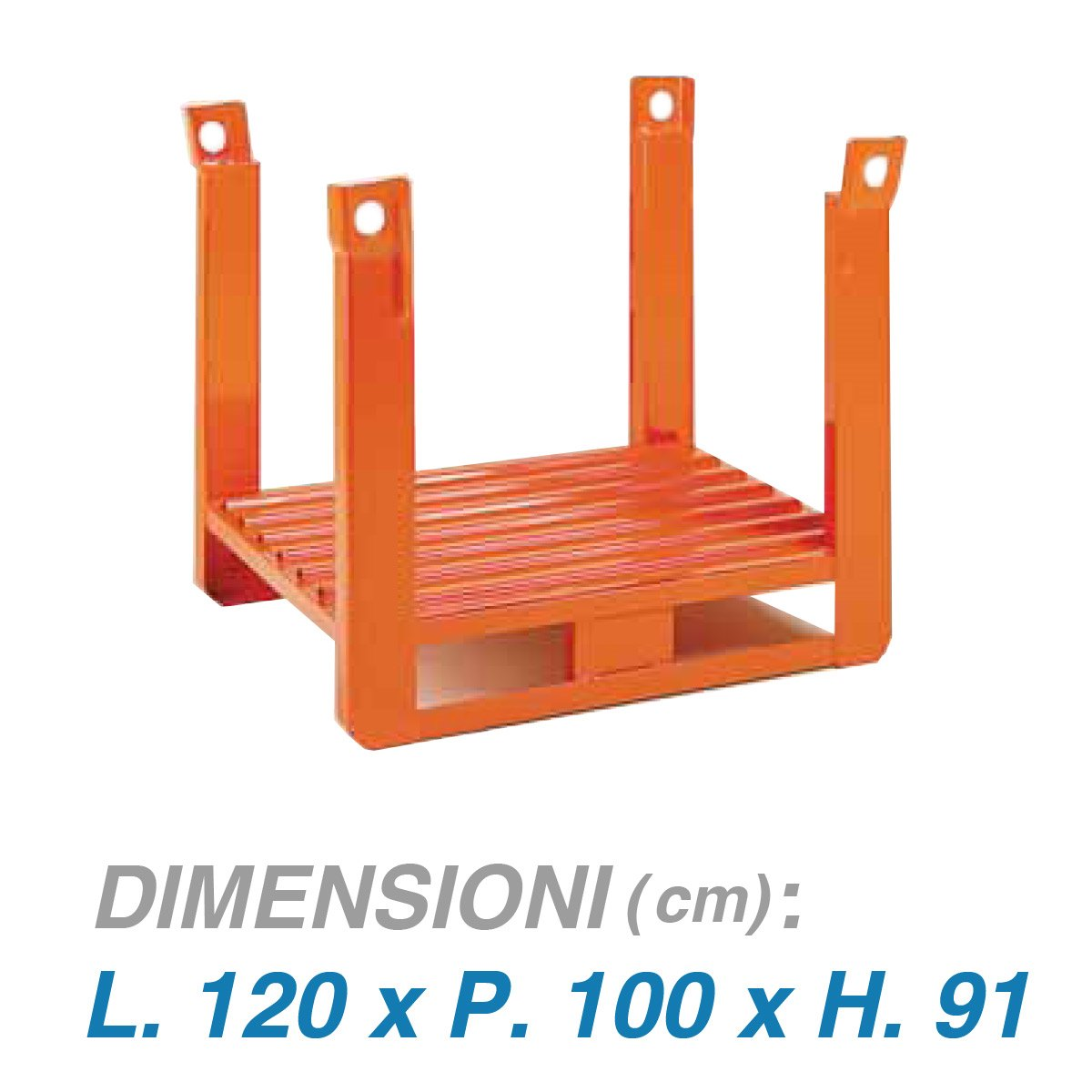 Pallet sovrapponibile a montanti liberi su slitta - Dim. 120x100x91 - Portata: 1500 kg.